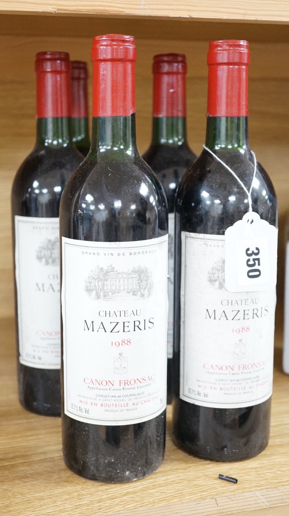 Five bottles of Chateau Mazeris Canon Fronsac 1988